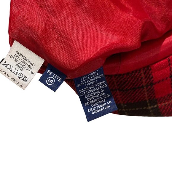 Liz Sport Red Black Plaid 5-Button Wool Blazer Sz 14P Brown Contrast Jacket EUC - Picture 10 of 13